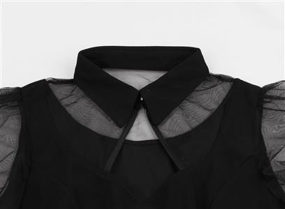 Plus Size Sexy Gothic Sheer Mesh Lapel Cut-out Ruffle Sleeve High Waist Swing Dress N19419