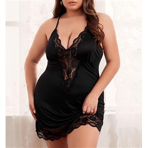 Plus Size Sexy Floral Lace Trim Spaghetti Straps Babydoll Loose Waist Nightwear Chemise N21805