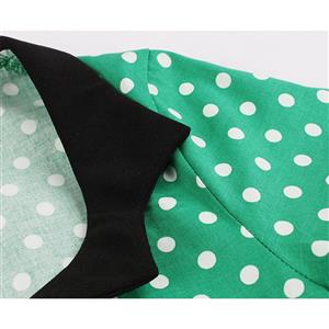 1950's Vintage Polka Dots Spliced Lapel Short Sleeve Cocktail Party A-line Swing Dress N19624