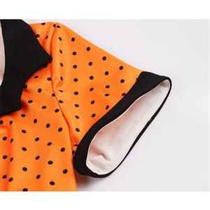 1950's Vintage Polka Dots Spliced Lapel Short Sleeve Cocktail Party A-line Swing Dress N19660