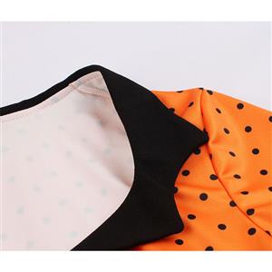 1950's Vintage Polka Dots Spliced Lapel Short Sleeve Cocktail Party A-line Swing Dress N19660