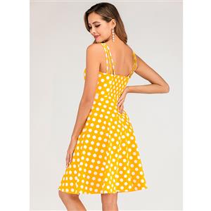 Adorable Polka Dots Strappy Sleeveless High Waist Summer Tea Party Swing Dress N20121