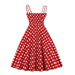 Adorable Polka Dots Strappy Sleeveless High Waist Summer Tea Party Swing Dress N20162