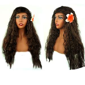 Polynesian Princess Movie Wavy Brown Hair Hawaiian Tribes Halloween Cosplay Wig MS19661