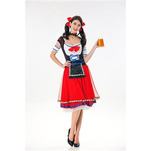 4pcs Women's Pretty Beer Girl Oktoberfest Knee Length Dress Cosplay Costume N19596