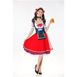 4pcs Women's Pretty Beer Girl Oktoberfest Knee Length Dress Cosplay Costume N19596