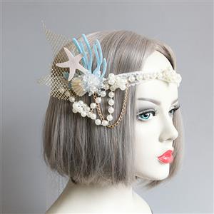 Princess Style Starfish Shell Coral Pearl Lace Hair Band Headwear J20191