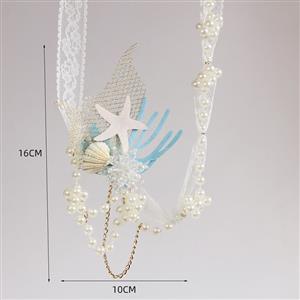 Princess Style Starfish Shell Coral Pearl Lace Hair Band Headwear J20191