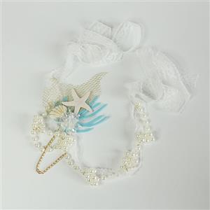 Princess Style Starfish Shell Coral Pearl Lace Hair Band Headwear J20191