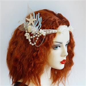 Princess Style Starfish Shell Coral Pearl Lace Hair Band Headwear J20191