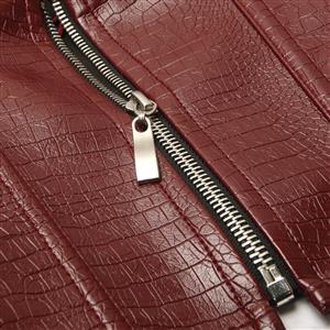 Fashion Wine Red Punk Faux Leather Lace-up Zipper Vest Corset N21671