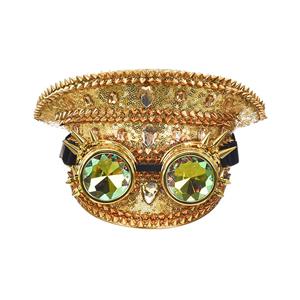Punk Golden Sequin Rhinestone Rivet Kaleidoscope Glasses Goggles Masquerade Top Hat J20840