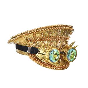 Punk Golden Sequin Rhinestone Rivet Kaleidoscope Glasses Goggles Masquerade Top Hat J20840