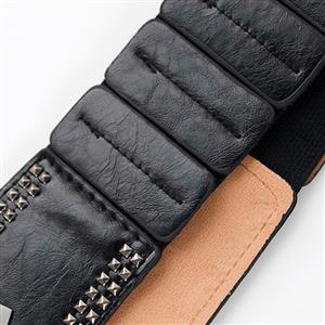 Retro Punk Metal Interlock Buckle Womens Elastic Wide Waist Belt Cinch N14835