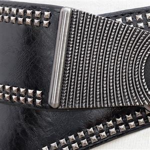 Retro Punk Metal Interlock Buckle Womens Elastic Wide Waist Belt Cinch N14835