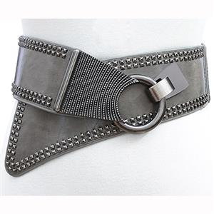 Retro Punk Metal Interlock Buckle Womens Elastic Wide Waist Belt Cinch N14836