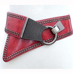 Retro Punk Metal Interlock Buckle Womens Elastic Wide Waist Belt Cinch N14837