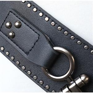 Black Vintage Punk Metal Interlock Buckle Studded Womens Elastic Wide Waist Belt Cinch N15195