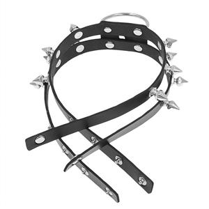 Punk Rock Spiked Leather Choker with O-Ring & Buckle Detail? J23944