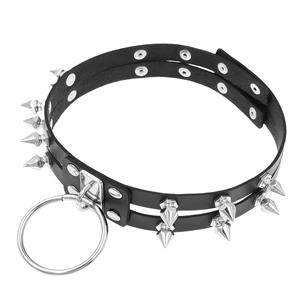 Punk Rock Spiked Leather Choker with O-Ring & Buckle Detail? J23944