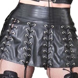 Rock and Roll Skirt, Faux Leather Skirt, Fashion Sexy Black Skirt, Punk Gothic Mini Skirt, #N11108