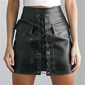 Punk Black Faux Leather Lace Up A-line Mini Skirt N12765