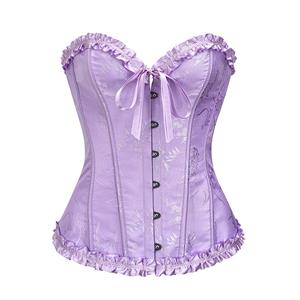 Victorian Gothic Purple Brocade Plastic Boned Ruffle Waist Cincher Body Shaper Overbust Corset N22415