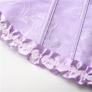 Victorian Gothic Purple Brocade Plastic Boned Ruffle Waist Cincher Body Shaper Overbust Corset N22415