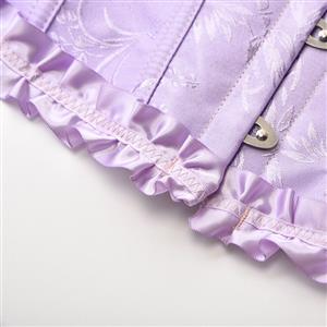 Victorian Gothic Purple Brocade Plastic Boned Ruffle Waist Cincher Body Shaper Overbust Corset N22415