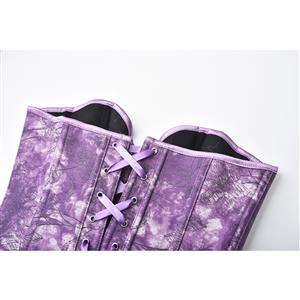 Fashion Purple Print Busk Closure Plastic Boned Body Shaper Overbust Corset N20919