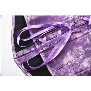 Fashion Purple Print Busk Closure Plastic Boned Body Shaper Overbust Corset N20919