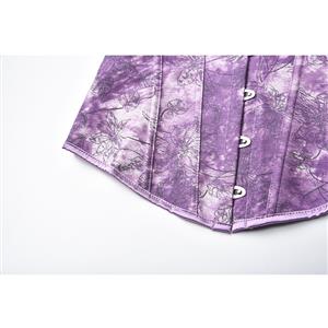Fashion Purple Print Busk Closure Plastic Boned Body Shaper Overbust Corset N20919