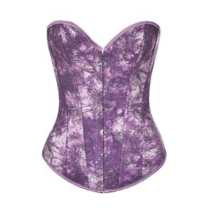 Fashion Purple Print Busk Closure Plastic Boned Body Shaper Overbust Corset N20919