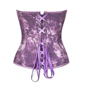 Fashion Purple Print Busk Closure Plastic Boned Body Shaper Overbust Corset N20919