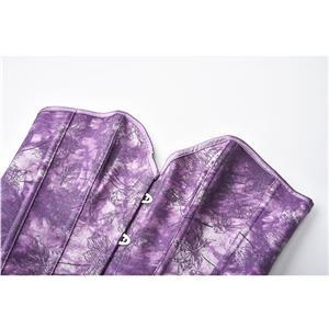 Fashion Purple Print Busk Closure Plastic Boned Body Shaper Overbust Corset N20919