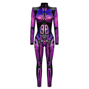Purple Robot 3D Printed High Neck Long Bodycon Jumpsuit Halloween Costume N22322