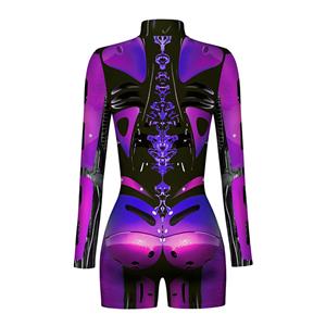Purple Robot 3D Printed High Neck Long Bodycon Jumpsuit Halloween Costume N22339