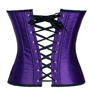 Fashion Purple Strapless Embroidered Lace Flowers Plastic Bone Overbust Corset N20245