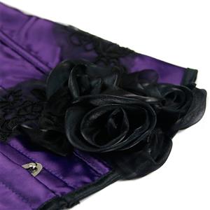 Fashion Purple Strapless Embroidered Lace Flowers Plastic Bone Overbust Corset N20245