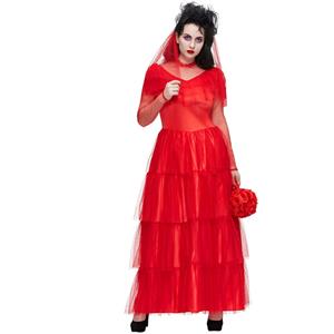 Horror Red Ghost Bride Multi-layered Dress Halloween Cosplay Costume N22586