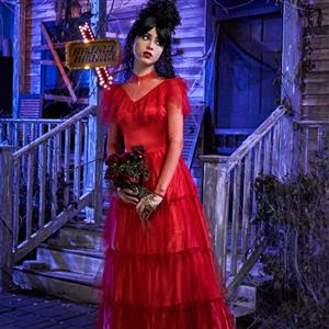 Horror Red Ghost Bride Multi-layered Dress Halloween Cosplay Costume N22586