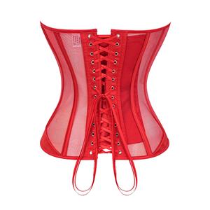 Red Strapless Corset Bodysuit with Adjustable Back Lace-Up, Tummy Control Shapewear for Women N23867