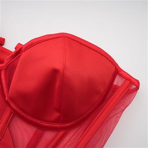 Red Strapless Corset Bodysuit with Adjustable Back Lace-Up, Tummy Control Shapewear for Women N23867