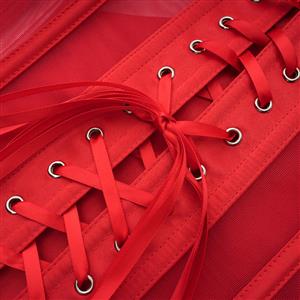 Red Strapless Corset Bodysuit with Adjustable Back Lace-Up, Tummy Control Shapewear for Women N23867