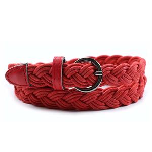 Women's Fashion Red Braided Single Prong Buckle Thin Waist Belt N16056