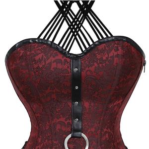 Steampunk Gothic Red Halterneck Strapless Steel Boned Rivet Outerwear Corset N20889