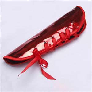 Gothic Red Leather Arm Sleeves - Adjustable Lace-Up Design for Cosplay & Fashion N237812