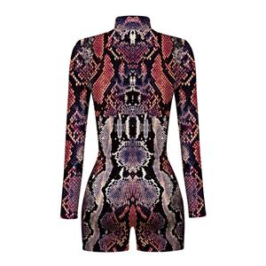 Red Pattern 3D Printed High Neck Long Bodycon Jumpsuit Halloween Costume N22347