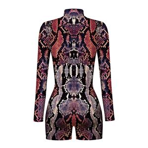 Red Pattern 3D Printed High Neck Long Bodycon Jumpsuit Halloween Costume N22347