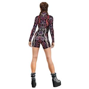 Red Pattern 3D Printed High Neck Long Bodycon Jumpsuit Halloween Costume N22347